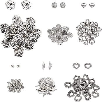 SUPERFINDINGS 120Pcs 6 Style CCB Plastic Beads, Mixed Shapes, Antique Silver, 20pcs/style