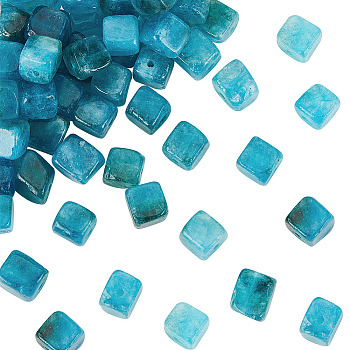 1 Strand Natural Quartz Beads Strands, Dyed, Square, Deep Sky Blue, 7~9x7~8x6~7mm, Hole: 1mm, about 49~51pcs/strand, 14.76~14.96 inch(37.5~38cm)