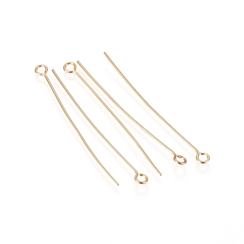 304 Stainless Steel Eye Pins, Golden, 22 Gauge, 40x0.6mm, Hole: 2mm