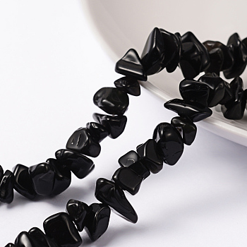 Natural Obsidian Chip Bead Strands, Black, 5~10mm, Hole: 0.8mm, 31.5 inch