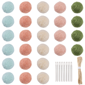 80Pcs Wool Felt Balls, Pom Pom Balls, for DIY Decoration Accessories, with 1 Bundle Paper Cords String, 10Pcs Iron Yarn Needles, Mixed Color, 20mm