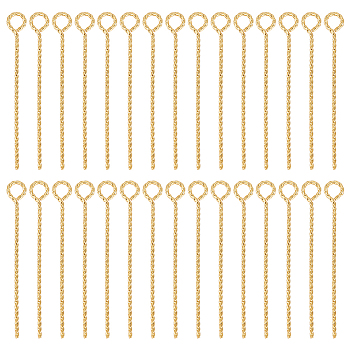 60pcs Brass Twist Eye Pins, Jewelry Making Findings, Golden, 22 Gauge, 30x4x0.6mm, Hole: 2.5mm, 60pcs