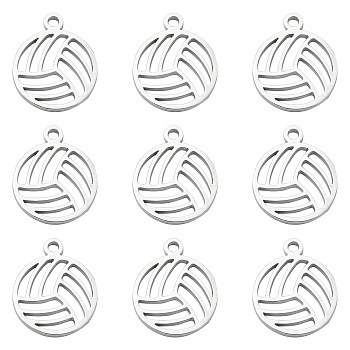 304 Stainless Steel Charms, Hollow, Sports Goods, Stainless Steel Color, Volleyball Pattern, 12x10x1mm, Hole: 1mm