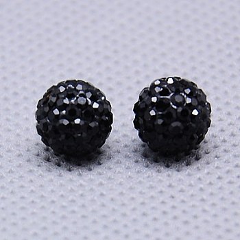 Czech Glass Rhinestones Beads, Polymer Clay Inside, Half Drilled Round Beads, 280_Jet, PP9(1.5.~1.6mm), 8mm, Hole: 1mm