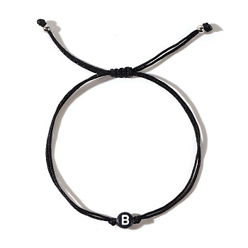 Acrylic Letter B Adjustable Braided Cord Bracelets for Men, Black