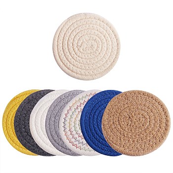 8Pcs 8 Colors Cotton Thread Weave Hot Pot Holders, Hot Pads, Coasters, For Cooking and Baking, Mixed Color, 112-117x7-9mm, 1pc/color