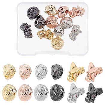 SUNNYCLUE 12Pcs 12 Style Brass Micro Pave Cubic Zirconia Beads, Elephant & Lion & Chimpanzees, Mixed Color, 1pc/style