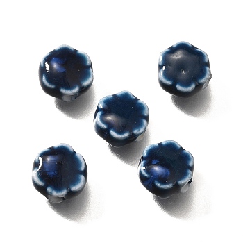 Handmade Porcelain Beads, Flower, Midnight Blue, 9.5x10x5~5.5mm, Hole: 1.8~2.2mm
