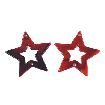 Acrylic Links, Imitation Gemstone Style, Star, Red, 42.5x44.5x2.5mm, Hole: 2mm