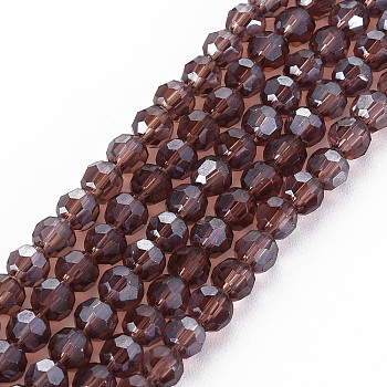 Electroplate Glass Bead Strands, Pearl Luster Plated, Faceted(32 Facets), Round, Purple, about 4mm in diameter, hole: 0.5mm, about 100pcs/strand, 14.2 inch