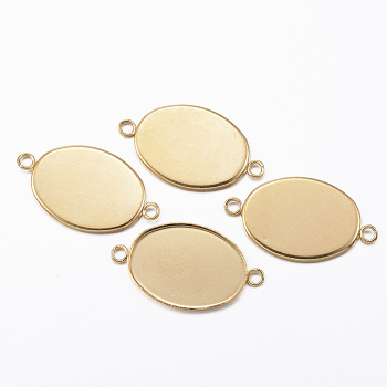 Ion Plating(IP) 304 Stainless Steel Cabochon Connector Settings, Plain Edge Bezel Cups, Oval, Golden, Tray: 18.5x13.5mm, 24.5x14x1.5mm, Hole: 2mm