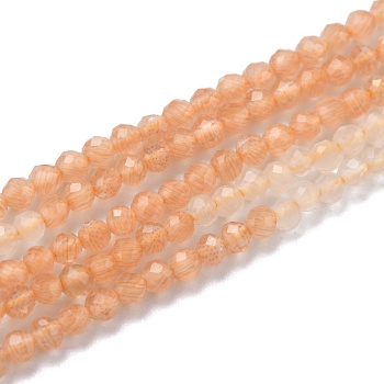 Cat Eye Beads Strands, Faceted, Dyed & Heated, Round, Sandy Brown, 2mm, Hole: 0.6mm, about 190pcs/strand, 14.49''(36.8cm)