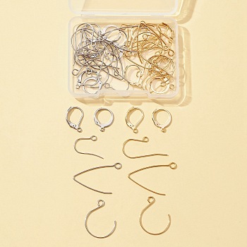 48Pcs 12 Style 304 Stainless Steel Leverback Earring Findings & Earring Hooks, with Horizontal Loops, Golden & Stainless Steel Color, 14.5~27.5x11~19x0.8~2mm, Hole: 1.2~2.5mm, Pin: 0.6~0.8mm, 4Pcs/style