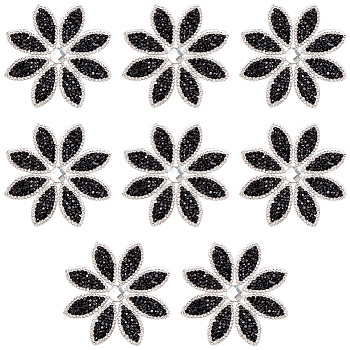 8Pcs Hotfix Rhinestone (Hot Melt Adhesive On The Back), Iron on Patches, Rhinestone Trimming, Black, 77x3mm