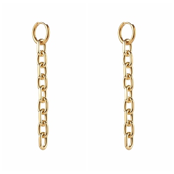 304 Stainless Steel Huggie Hoop Earrings, with Brass Cable Chains, Golden, 72mm, Pin: 1mm