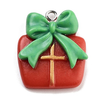 Christmas Theme Opaque Resin Pendants, with Platinum Tone Iron Loops, Gift Box, 25.5x21.5x11.5mm, Hole: 2mm