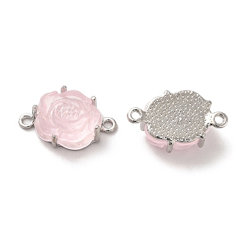 Alloy Connector Charms, Rose Links with Resin, Platinum, Lead Free & Cadmium Free, Pink, 13.5x16x7.5mm, Hole: 1.6mm