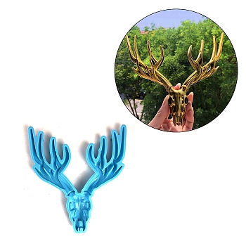 DIY Deer Head Silicone Molds, Resin Casting Molds, for UV Resin, Epoxy Resin Craft Making, Dodger Blue, 197x185x16.5mm