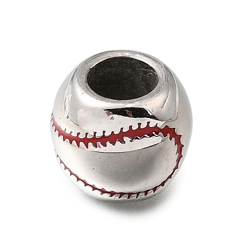 304 Stainless Steel Enamel Beads, Baseball, Large Hole Beads, Stainless Steel Color, 13x11.5mm, Hole: 6.5mm