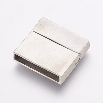 304 Stainless Steel Magnetic Clasps with Glue-in Ends, Rectangle, Frosted, Stainless Steel Color, 29x31x7mm, Hole: 4x28mm