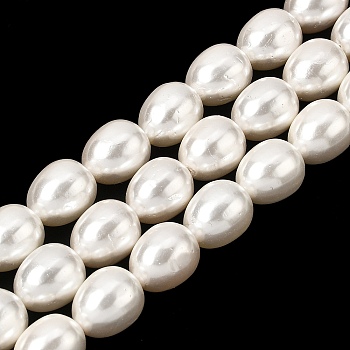 Electroplated Shell Pearl Beads Strands, Pear Shape, White, 12~13x10mm, Hole: 1mm, about 31pcs/strand, 15.55''(39.5cm)