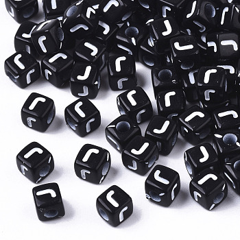 Opaque Acrylic Beads, Horizontal Hole, Alphabet Style, Cube, Black & White, Letter.J, 5x5x5mm, Hole: 2mm, about 3610pcs/361g