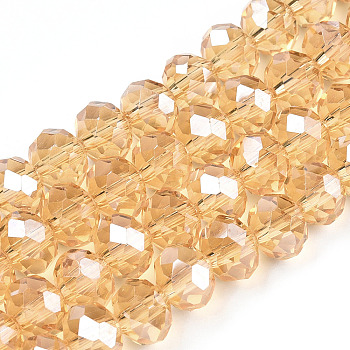 Electroplate Glass Beads Strands, Pearl Luster Plated, Faceted, Rondelle, Peru, 10x8mm, Hole: 1mm, about 65~66pcs/strand, 20.8~21.2 inch(53~54cm)