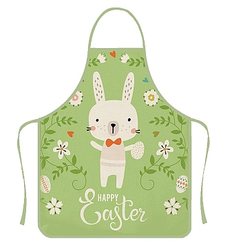 Cute Easter Rabbit Pattern Polyester Sleeveless Apron, with Double Shoulder Belt, for Household Cleaning Cooking, Lime Green, 800x600mm