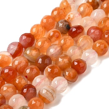 Natural Agate(Dyed & Heated) Beads Strands, Faceted, Round, Chocolate, 6~6.5mm, Hole: 1mm, about 63~66pcs/strand, 15.24~16.14''(38.7~41cm)