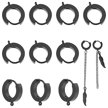 10Pcs 304 Stainless Steel Huggie Hoop Earrings Findings, with Loop, Gunmetal, 15.5x14x3mm, Hole: 1.6mm, Pin: 1mm