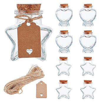 Empty Glass Wishing Bottle, with Jute Twine, Paper Price Tags, Clear, Glass Bottle: 8pcs