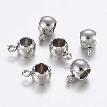 304 Stainless Steel Tube Bails, Loop Bails, Bail Beads, Rondelle, Stainless Steel Color, 9x6.5x5mm, Hole: 1.5mm, Inner Diameter: 4mm