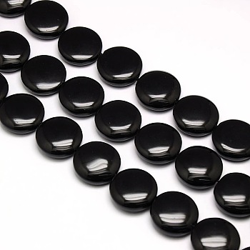 Natural Flat Round Obsidian Beads Strands, 20x7~9mm, Hole: 1mm, about 20pcs/strand, 15.74 inch