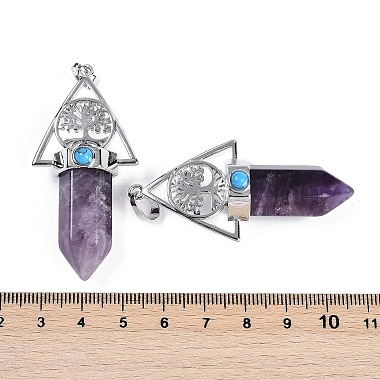 Natural Amethyst Faceted Pointed Bullet Big Pendants(G-H076-02P-05)-3