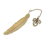 Luminous Brass Feather Bookmark, Dragon Pendant Bookmark, Glow in The Dark, Antique Bronze, 205x2mm(WG51979-03)