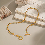 304 Stainless Steel Oval Link Chain Necklaces with OT Clasps for Women, Real 18K Gold Plated, 17.13 inch(43.5cm)(GL9322)