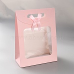 Rectangle Paper Gift Storage Bags with Hole Handles, Visible Window Gift Bags with Bowknot, Pink, 19x9x26cm(ABAG-WH0035-078)