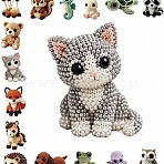 3D Cat DIY Animal Beading Embroidery Kit, with Acrylic Seed Beads, Elastic Crystal Thread, Scissors, Cotton Stuffing, Fabric, Mixed Color, 45x40mm(AC-CBA6750-06)