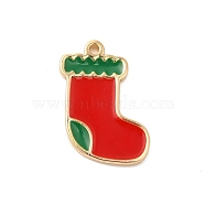 Christmas Brass Enamel Pendants, Golden, Christmas Socking, 14x10x1mm, Hole: 1mm(KK-P278-01A-G)