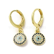 Real 18K Gold Plated Brass Dangle Leverback Earrings, with Cubic Zirconia, Flat Round, 23x8mm(EJEW-Q797-13A)