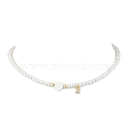 Brass Micro Pave Grade AAA Cubic Zirconia Letter Pendant Necklaces, Heart & Round Baking Painted Pearlized Glass Pearl Beaded Necklaces for Women, Letter Z, 15.20 inch(38.6cm)(NJEW-JN04771-26)