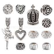 DIY European Beads Making Finding Kit, Including Alloy Beads & Dangle Charms, Polymer Clay Rhinestone & Glass Beads, Antique Silver, 12pcs/bag(DIY-FS0002-64)