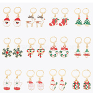 12 Pairs 12 Style 304 Stainless Steel Christmas Dangle Leverback Earrings, Heart & Wreath & Gift & Snowflake & Santa Claus & Glove & Snowman & Boot & Elk & Christmas Tree, Mixed Color, 29.5~40.5mm, Pin: 0.5mm, 12pairs/box(EJEW-SC0001-34)