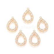 Brass Micro Pave Clear Cubic Zirconia Links connectors, Teardrop, Real 18K Gold Plated, 20.5x14x2mm, Hole: 1.2mm(KK-I667-01G)