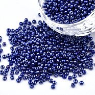 12/0 Czech Opaque Glass Seed Beads, Lustered, Round, Dark Blue, 2x1mm, Hole: 0.7mm, about 500g/bag(SEED-N004-003C-24)