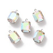 Rhinestone Pendants, with Brass Findings, Rectangle, Crystal AB, 13x8x5.5mm, Hole: 1.2mm(RGLA-P038-02P-08)