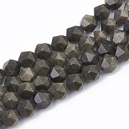 Natural Golden Sheen Obsidian Beads Strands, Star Cut Round Beads, Faceted, 10x8~9x8~9mm, Hole: 1mm, about 39pcs/strand, 14.9 inch(G-T064-45B)
