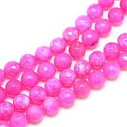 Natural White Jade Bead Strands, Dyed, Faceted, Round, Deep Pink, 8~9mm, Hole: 1mm, about 46pcs/strand, 14.76~14.96 inch(37.5~38cm)(G-R346-8mm-14)