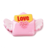 Valentine's Day Opaque Resin Cabochons, Envelope with Wing, Pearl Pink, 18x29.5x7mm(RESI-H152-01E)