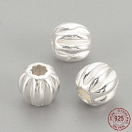 925 Sterling Silver Corrugated Beads, Round, Silver, 3x2.5mm, Hole: 1mm(STER-S002-14-3mm)